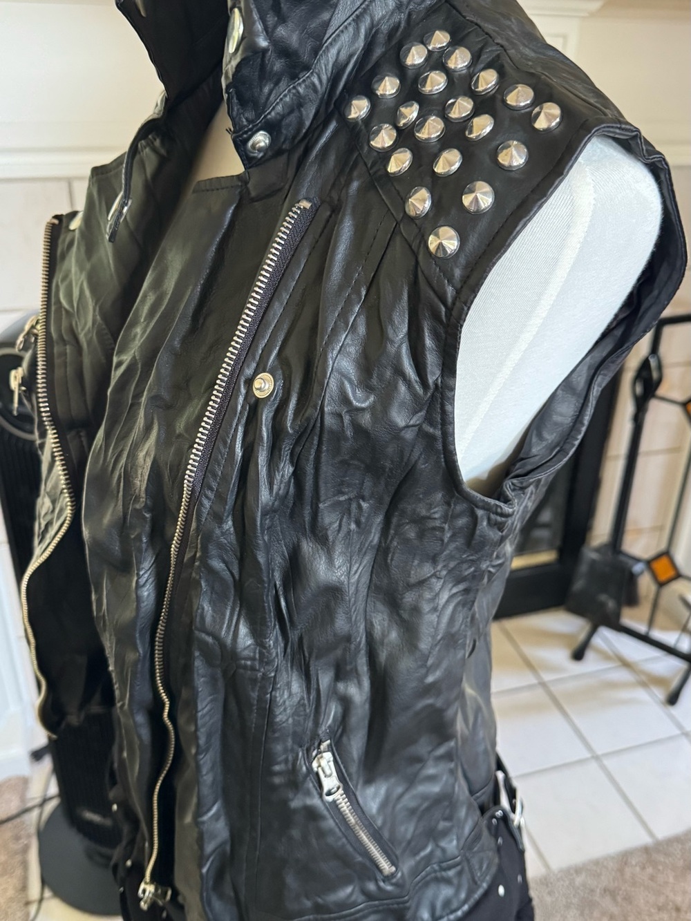 Black Studded Faux leather Moto Vest - Women size L-never worn - Picture 3 of 4